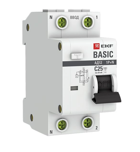 Диф.авт EKF Basic АД-12 1P+N 25А 30мА 4,5кА