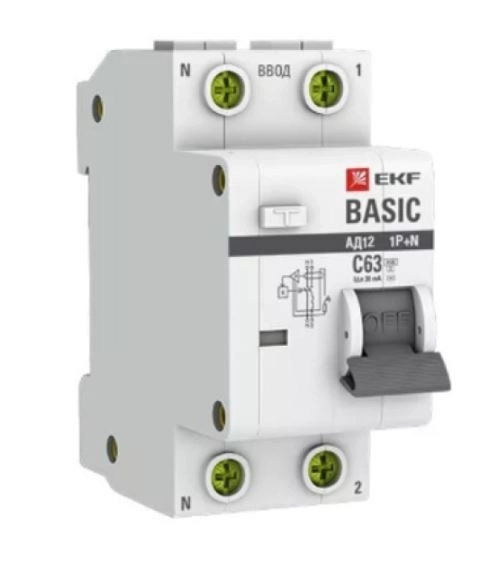 Диф.авт EKF Basic АД-12 1P+N 63А 30мА 4,5кА