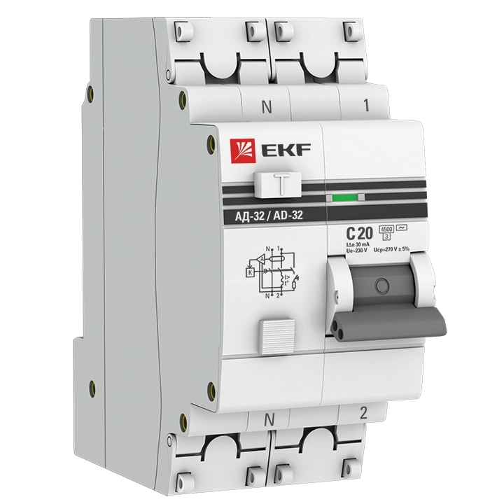 Диф.авт EKF PROxima АД-32 1P+N 20А 30мА 4,5кА
