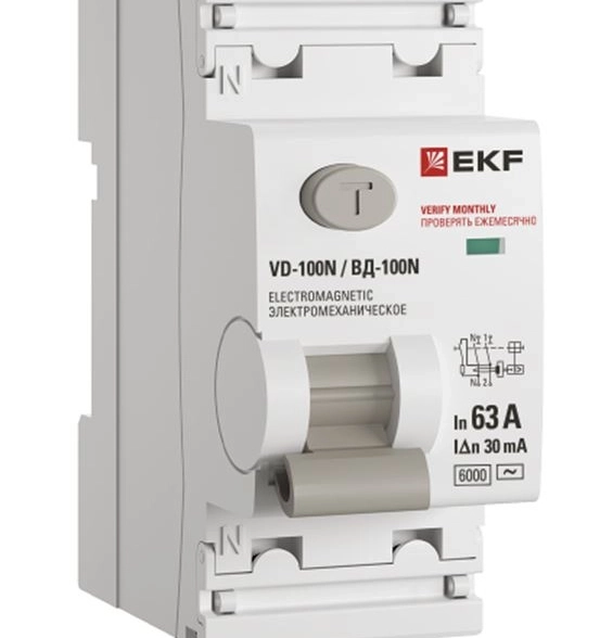 Диф.авт EKF PROxima ВД-100N 2Р 63А 30мА т.АC 6кА