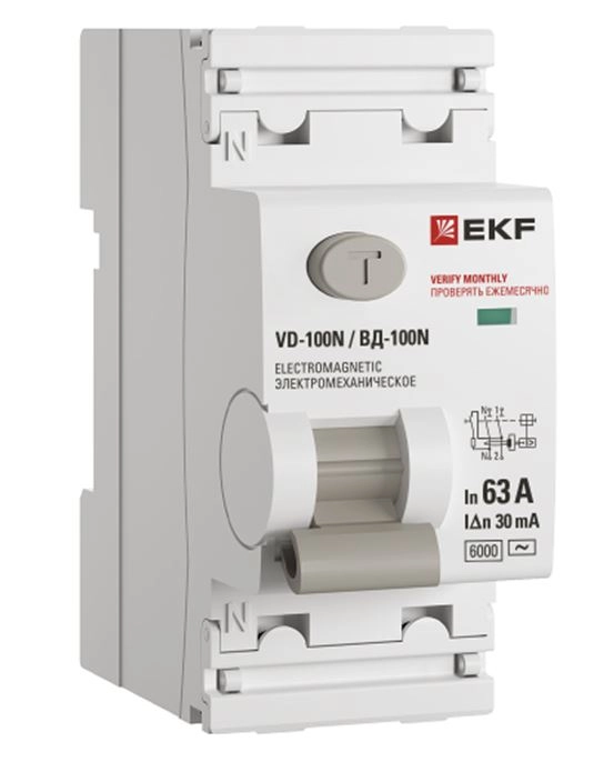 Диф.авт EKF PROxima ВД-100N 2Р 63А 30мА т.АC 6кА