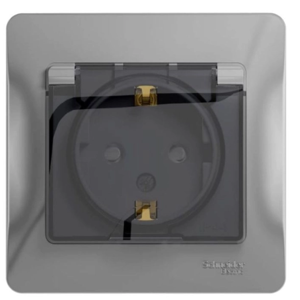 Розетка GLOSSA c/з с/шт с/кр алюм в/сб IP44 GSL000348