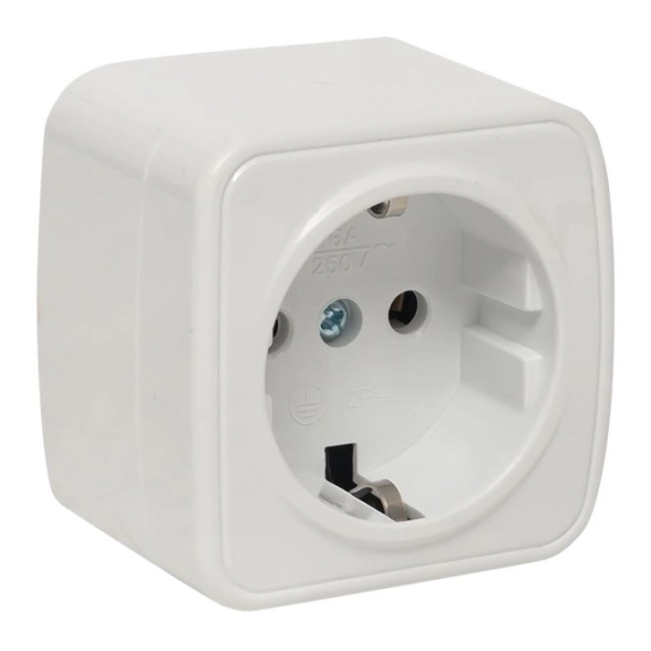 Розетка EKF Basic ОП 16А бел 1-м c/з
