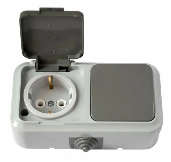 Блок Пралеска АКВА роз б/з с/кр+1кл выкл сер ОП 16А IP54