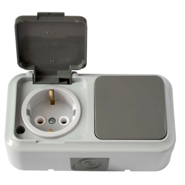 Блок Пралеска АКВА роз с/з с/кр+1кл выкл сер ОП 16А IP54