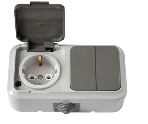 Блок Пралеска АКВА роз б/з с/кр+2кл выкл сер ОП 16А IP54