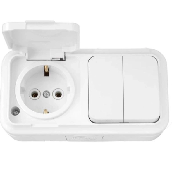 Блок Пралеска АКВА роз с/з с/кр+2кл выкл сер ОП 16А IP54