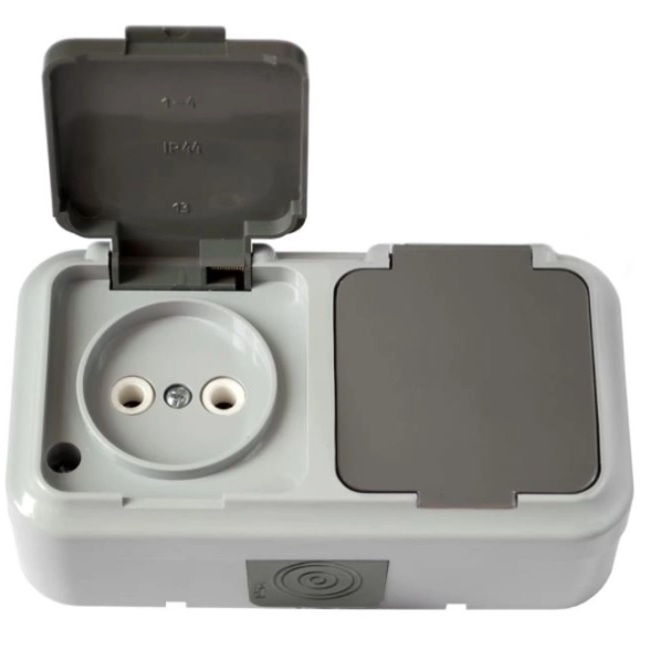 Розетка Пралеска АКВА б/з 2п с/кр сер ОП 16А IP54