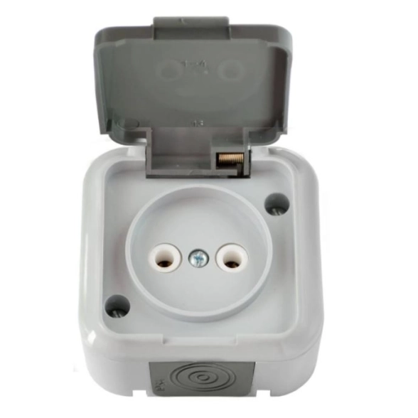 Розетка Пралеска АКВА б/з 1п с/кр сер ОП 16А IP54
