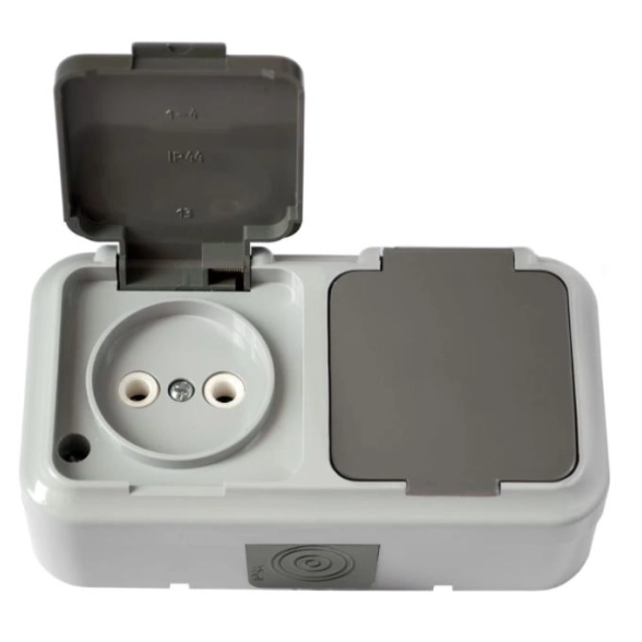 Розетка Пралеска АКВА с/з 2п с/кр сер ОП 16А IP54