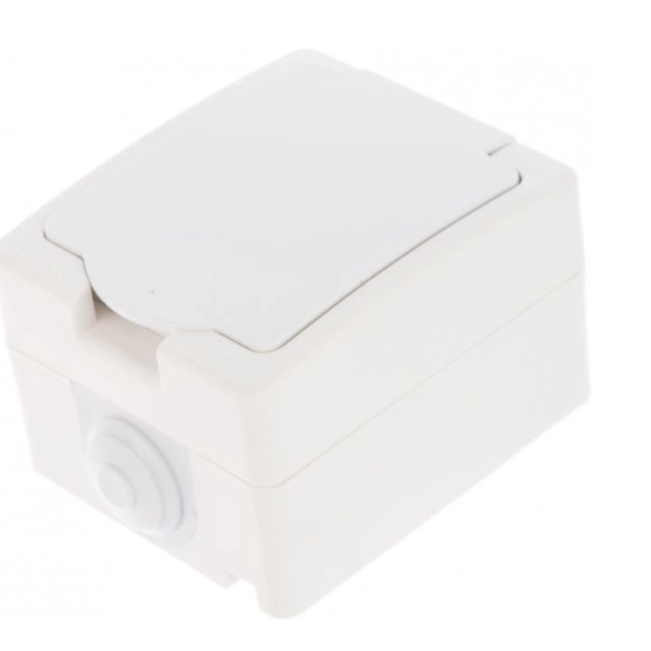 Розетка Алегро 1п ОП 16А с/з с/кр бел IP54(5563286) вывод