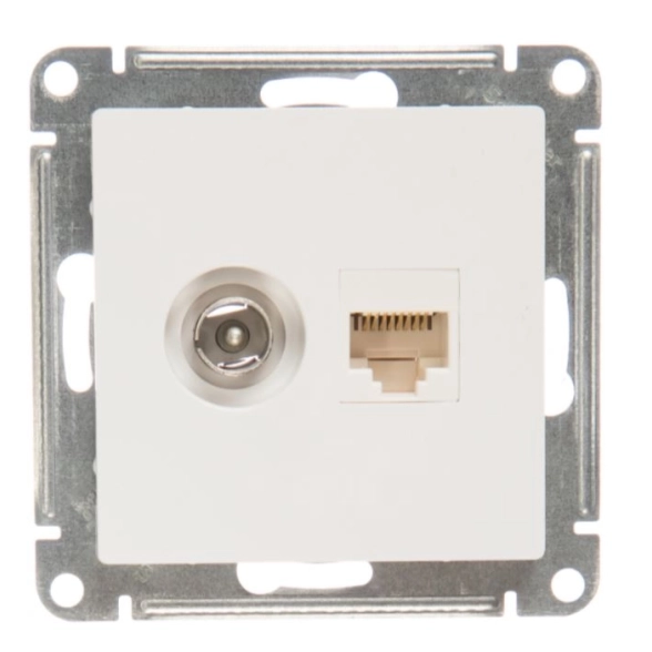 Розетка ATLASDESIGN 2-я ТВ+комп.RJ45 к.5 бел ATN000189 мех.