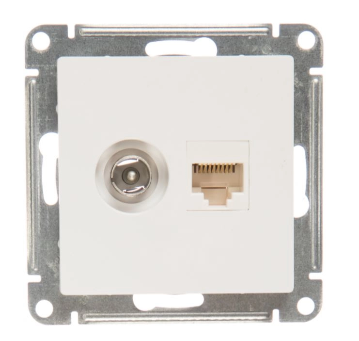 Розетка ATLASDESIGN 2-я ТВ+комп.RJ45 к.5 бел ATN000189 мех.