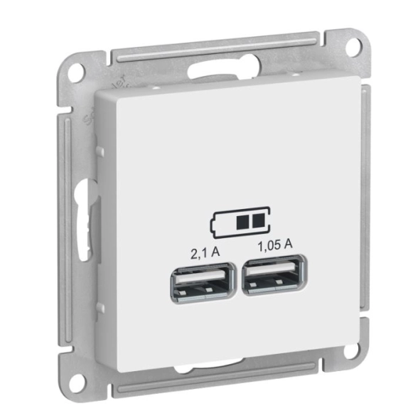Розетка ATLASDESIGN USB 5B 1п*2,1А 2п*1,05А мех.бел