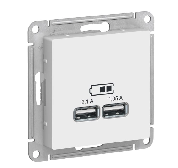 Розетка ATLASDESIGN USB 5B 1п*2,1А 2п*1,05А мех.бел