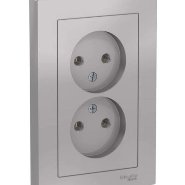 Розетка ATLAS СП 2-я 16А б/з в/сб алюм ATN000320