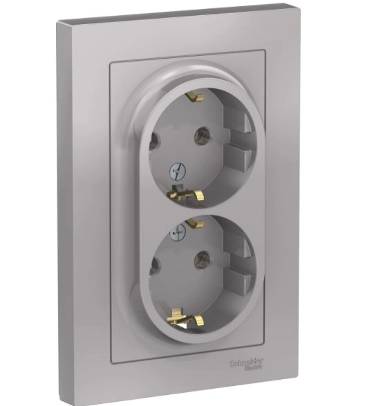 Розетка ATLAS СП 2-я 16А с/з в/сб алюм ATN000324