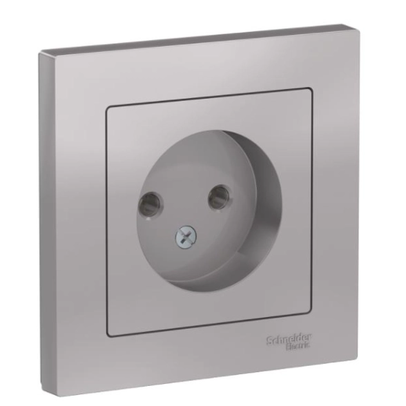 Розетка ATLAS СП 1-я 16А б/з в/сб алюм ATN000340