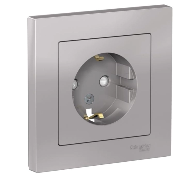 Розетка ATLAS СП 1-я 16А с/з в/сб алюм ATN000344