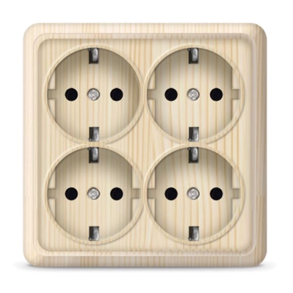 Розетка Олимп 4-я ОП 16А квадрат.с/з сосна(1177)