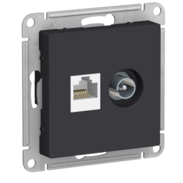 Розетка ATLASDESIGN комп+TV RJ45+TV к.5E карбон мех.