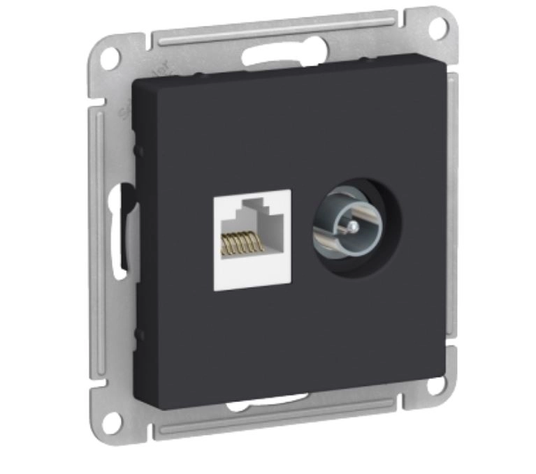 Розетка ATLASDESIGN комп+TV RJ45+TV к.5E карбон мех.