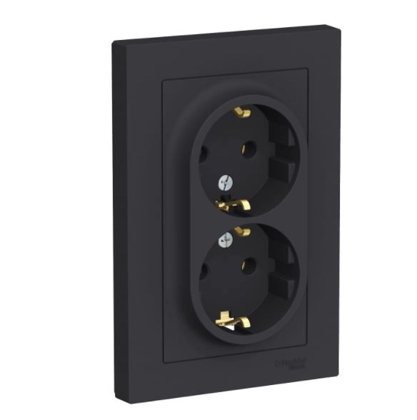 Розетка ATLAS СП 2-я 16A с/з карбон ATN001024 в сборе