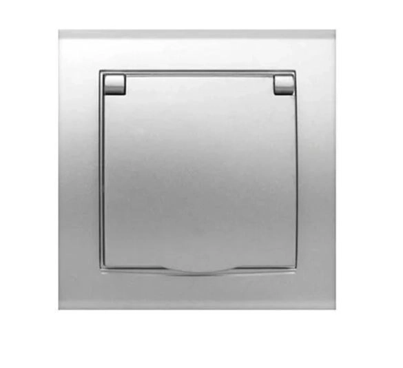 Розетка Бриллиант СП 16А с/з серебро с крышкой 7949896