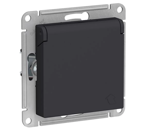 Розетка ATLASDESIGN с/з с крышкой карбон мех. ATN001046