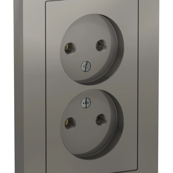Розетка ATLASDESIGN 2-я б/з 16А в сборе сталь