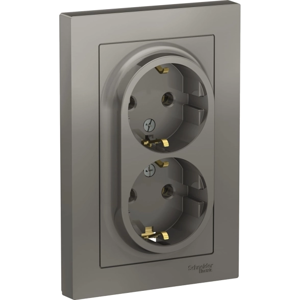 Розетка ATLASDESIGN 2-я с/з 16А в сборе сталь
