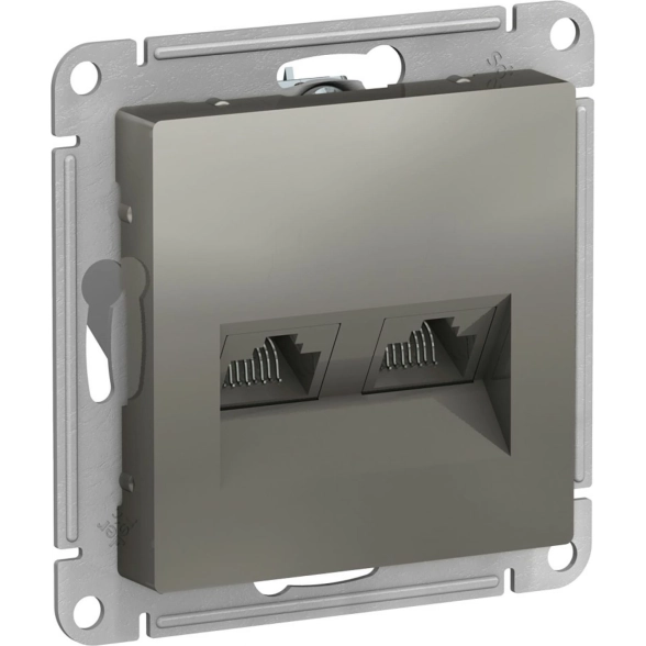 Розетка ATLASDESIGN 2-я комп.RJ45+RJ45 кат.5E мех.сталь