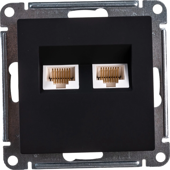 Розетка ATLASDESIGN 2-я комп RJ45+RJ45 5E механизм карбон