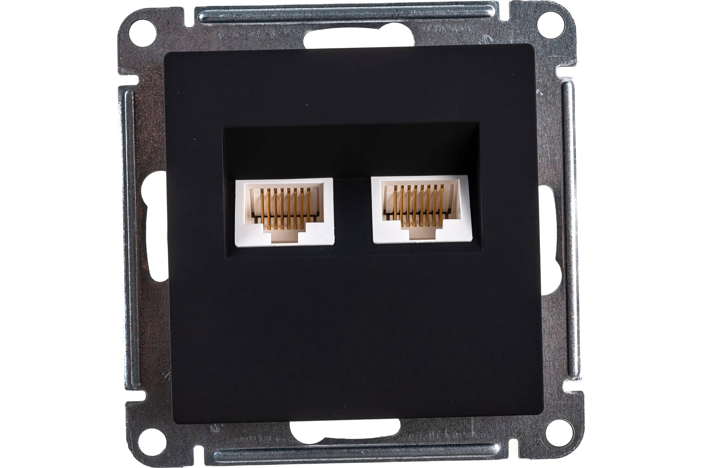 Розетка ATLASDESIGN 2-я комп RJ45+RJ45 5E механизм карбон