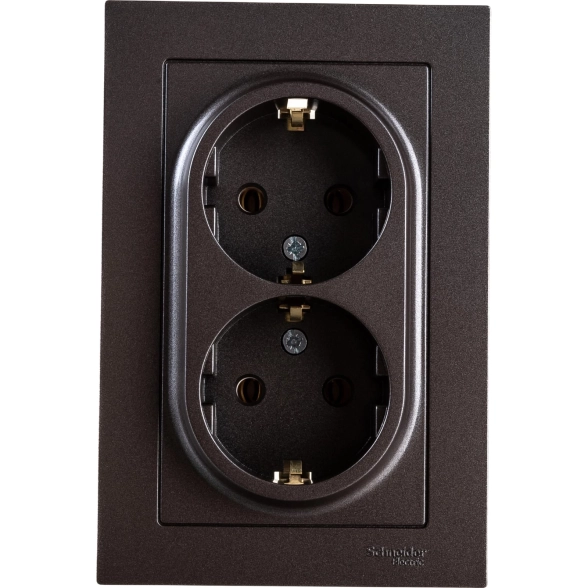 Розетка ATLASDESIGN 2м с/з СП в/сб 16А IP20 мокко