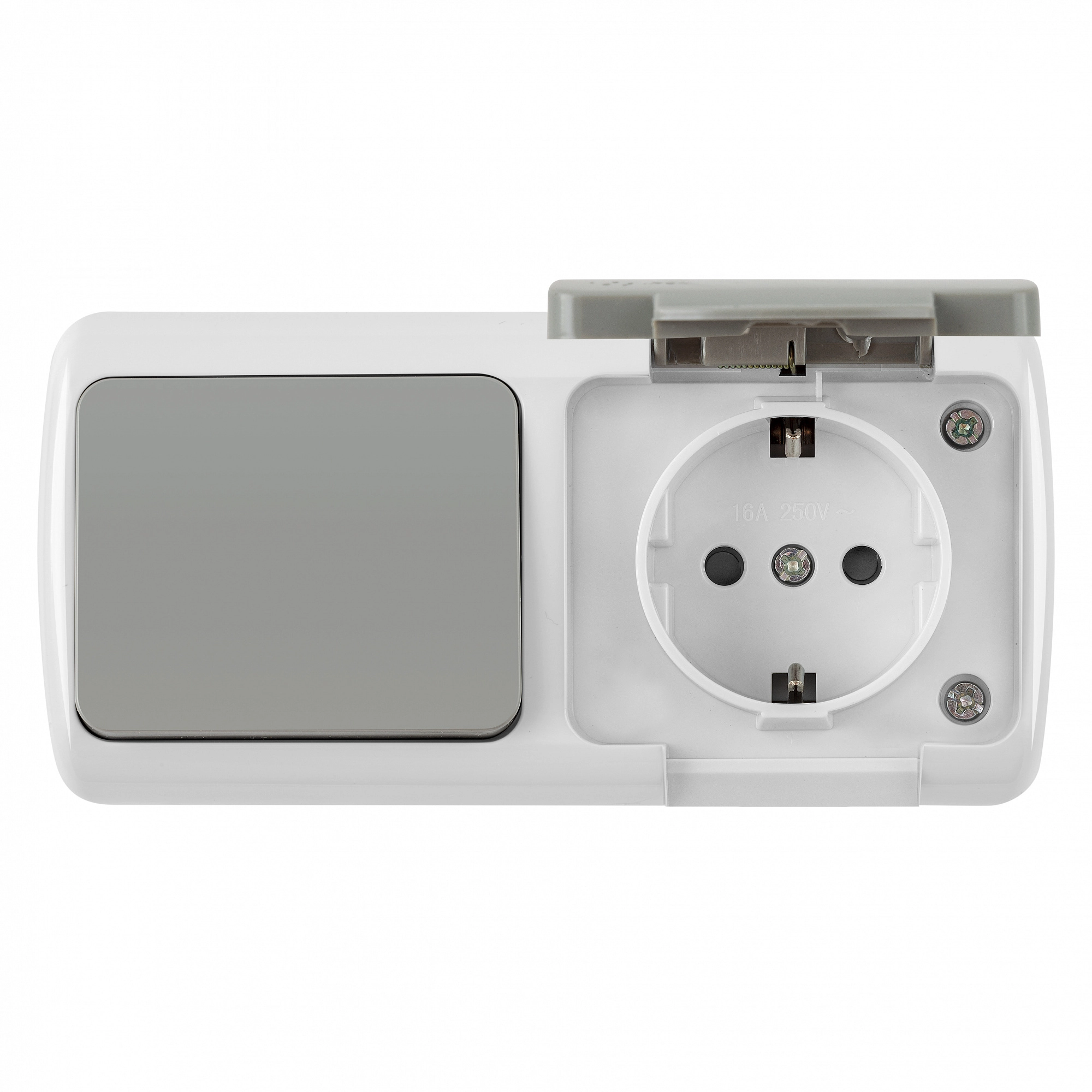 Блок розетка VKL electric с/з с/кр+1кл выкл серый ОП IP54