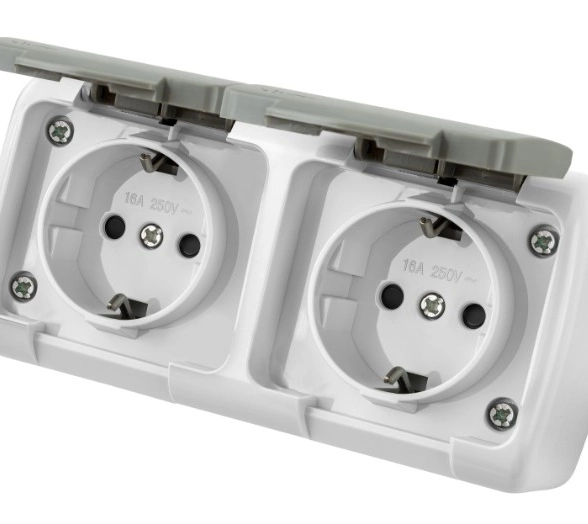 Розетка VKL electric 2м с/з с/кр серый ОП 16А IP54