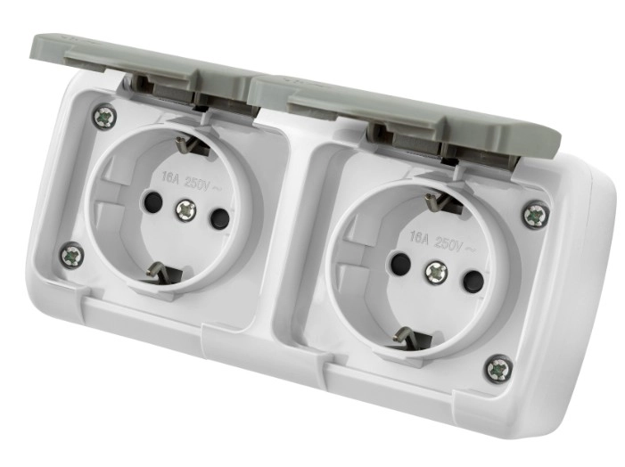 Розетка VKL electric 2м с/з с/кр серый ОП 16А IP54