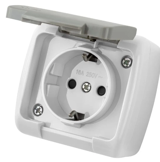 Розетка VKL electric 1м с/з с/кр серый ОП 16А IP54