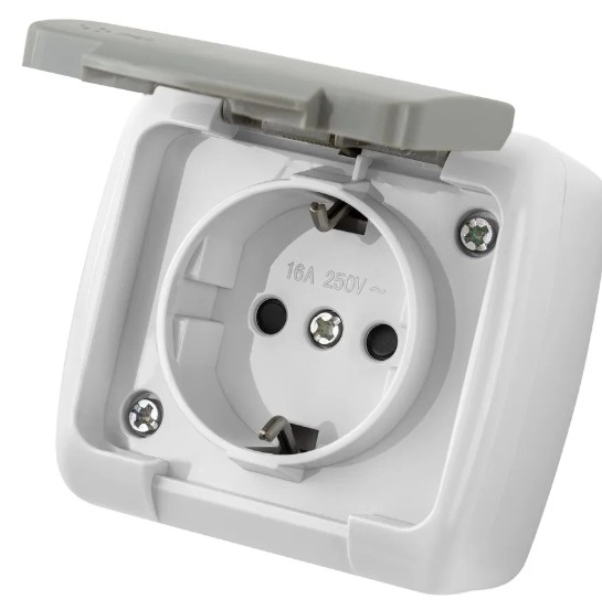 Розетка VKL electric 1м с/з с/кр серый ОП 16А IP54