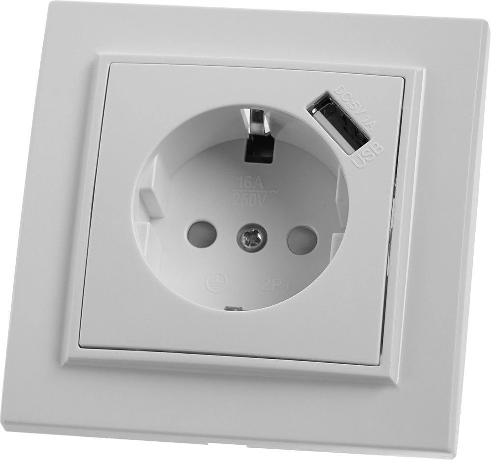 Розетка Эрна 1м с/з PST16-9011-01 белый з/шт+USB