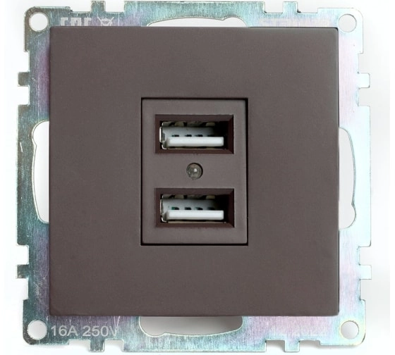 Розетка 2-я USB мех. 2.1А Катрин GLS10-7115-04 шоколад