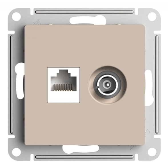 Розетка ATLASDESIGN 2-я ТВ+комп.RJ45 кат.5E мех песочный