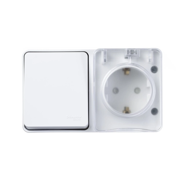 Блок ATLASDESIGN Profi54 роз.с/з с/шт+выкл 1кл 10А бел IP54