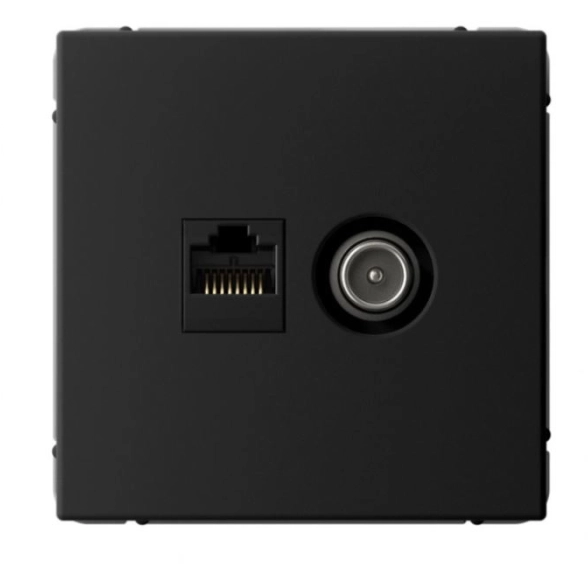 Розетка ArtGallery 2-я ТВ+комп RG45 к.5Е Карбон