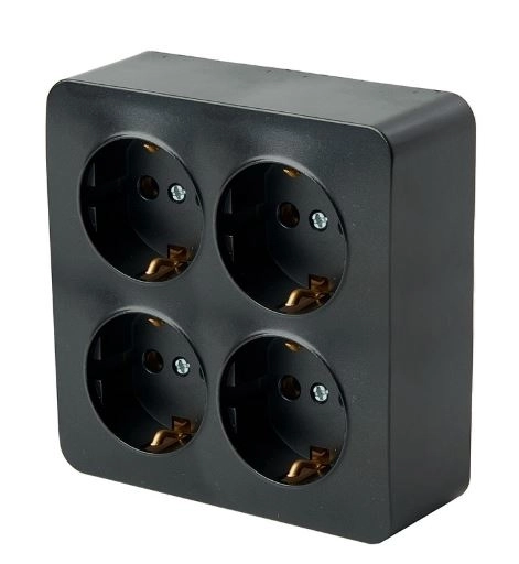 Розетка София 4м ОУ с/з квадрат 16А MST16-14S-05 черн.мат