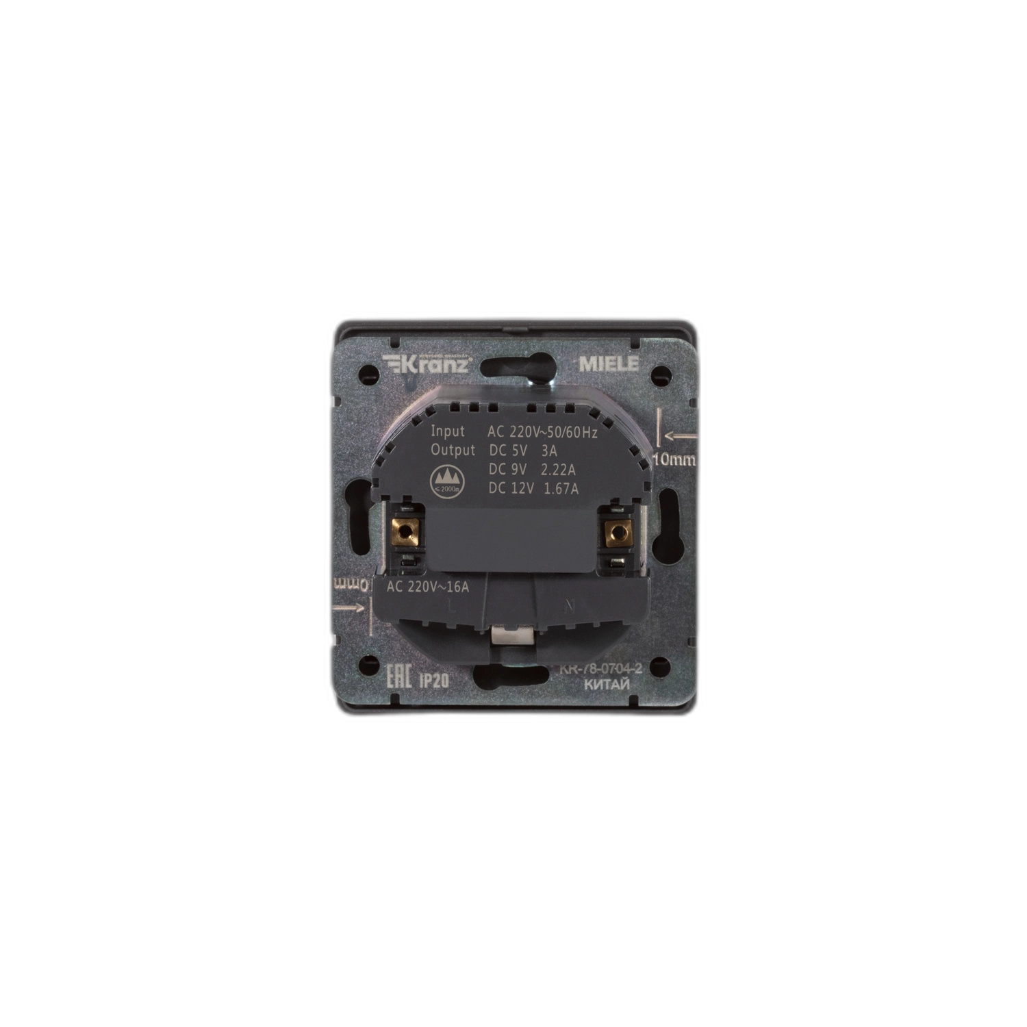 Розетка ROUND 1-я с/з с/у з/шт 16А USB A+C 5B/3A титан KRANZ-image-2