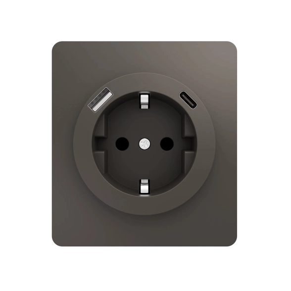 Розетка ROUND 1-я с/з с/у з/шт 16А USB A+C 5B/3A титан KRANZ