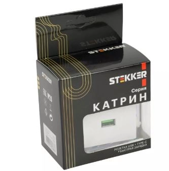 Розетка Катрин 2м USB+type C GLS10-7116-01 3А мех.белый-image-1