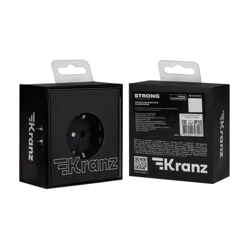Розетка STRONG 1-ая с/з с/у с/шт 16А антрацит KRANZ-image-2